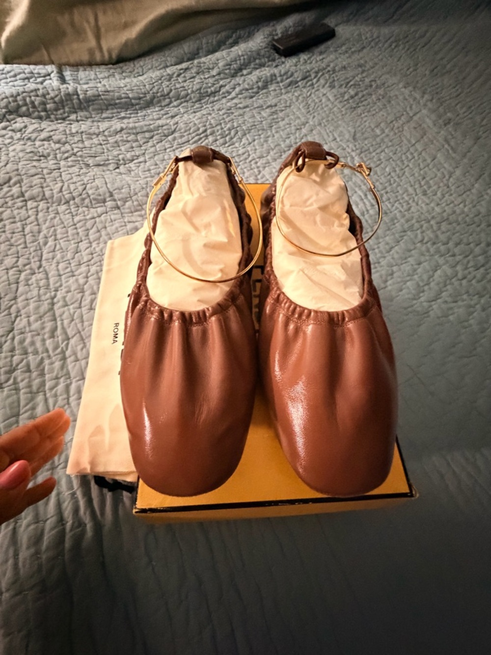NWT Fendi Brown Leather Elastic-Top Ballet Flats - Picture 7 of 12